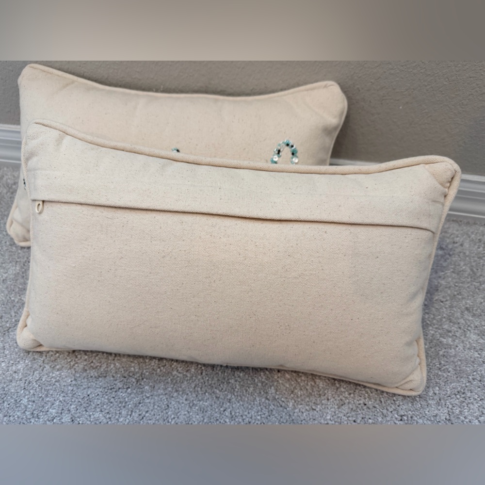 Set of 2 Mud Pie Coastal Beaded Pillows - Picture 3 of 6